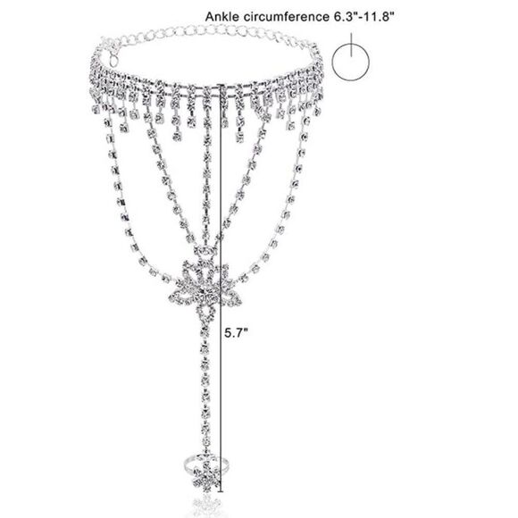 Silver & Diamond Austrian Crystal Art Deco Style Anklet Foot Chains - Set of 2 - Picture 6 of 6
